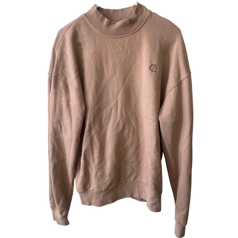 Standard Cloth Mens Mock Neck Sweatshirt Tan Brown Fleece Pullover Size Small